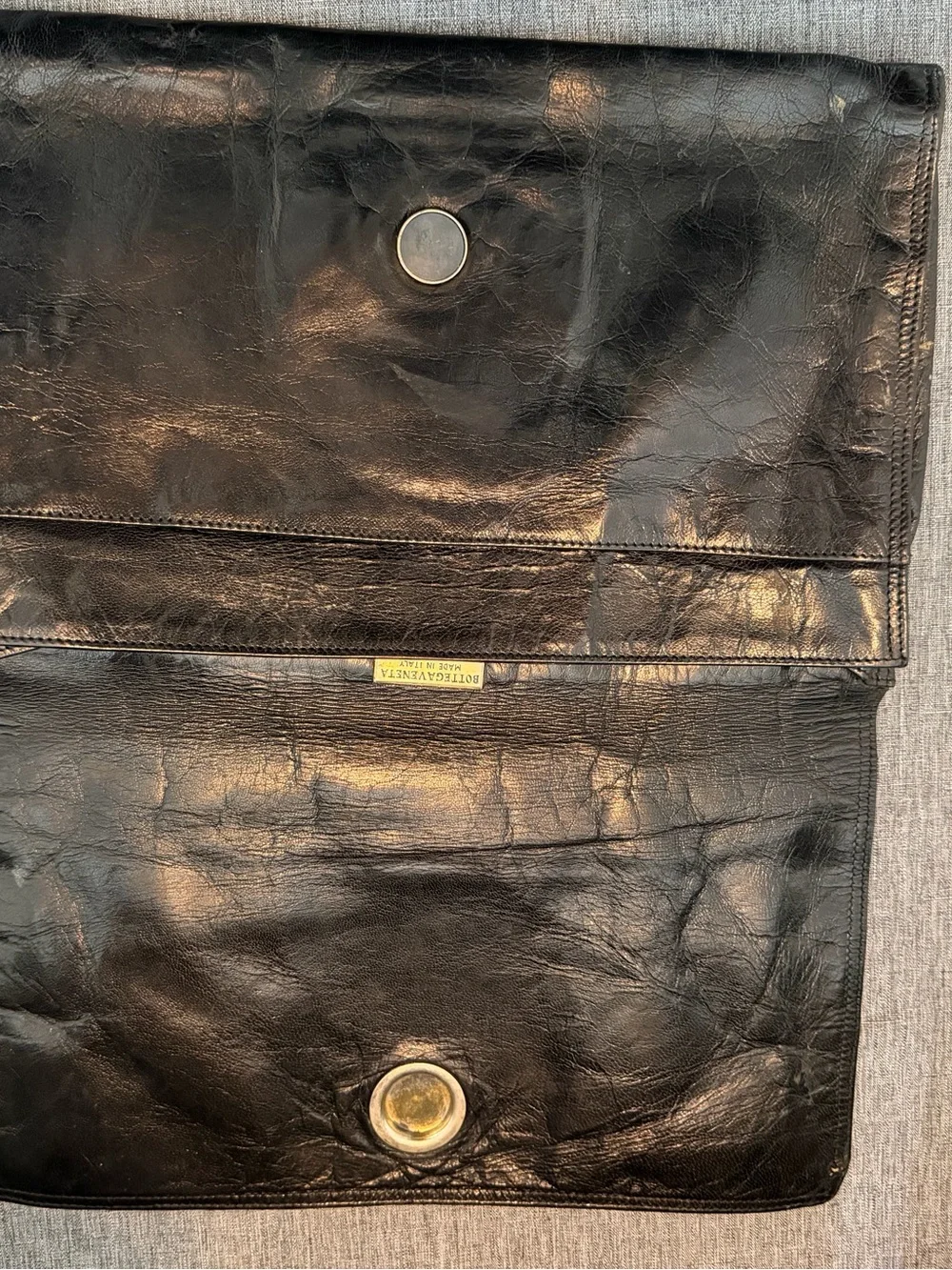 Vintage Bottega Veneta Black Leather Portfolio Clutch Made in Italy